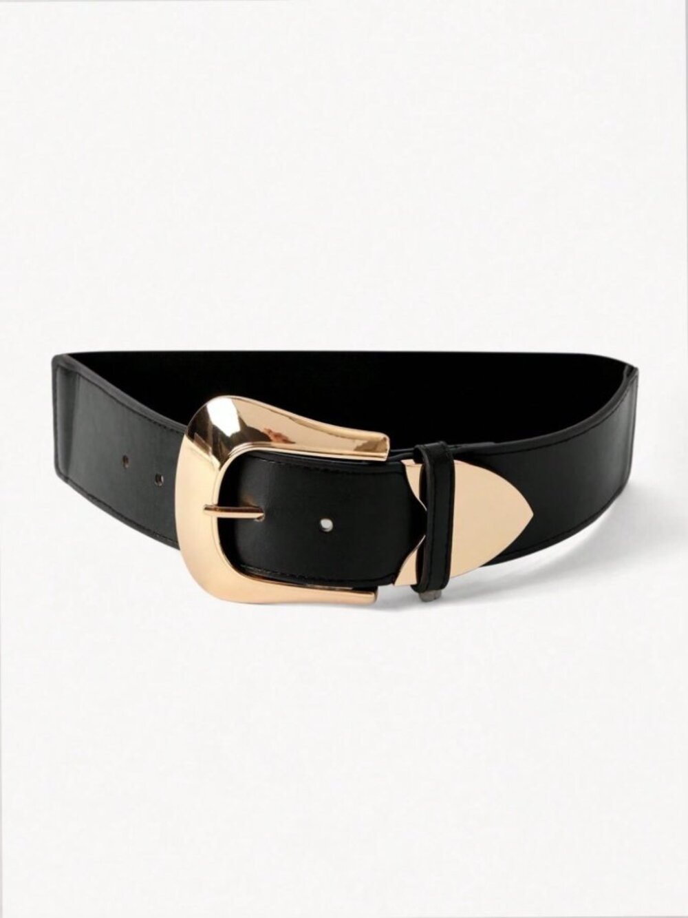 Black Wide Belt with Polished Gold Western Buckle
